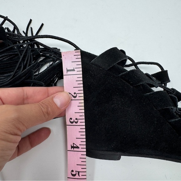 Free People Solstice Suede Fringe Wedge Sandals Black - Picture 11 of 16